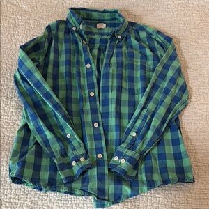 Green and Blue Plaid Button-Up Shirt